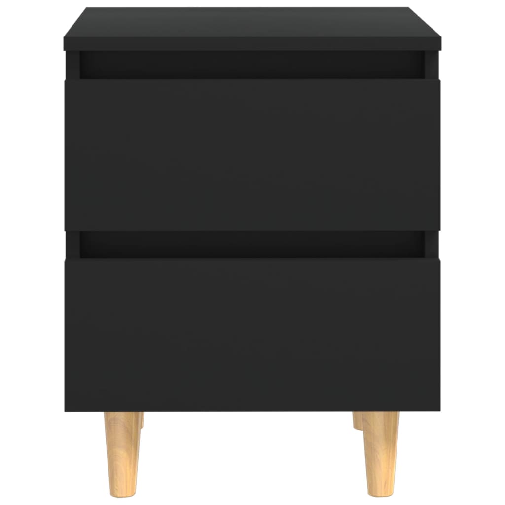 Mesita De Noche Patas De Madera Pino Maciza Negro 40x35x50 Cm_1