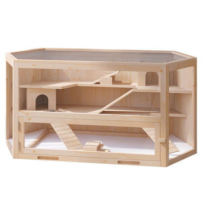 Pawhut Jaula De Madera Para Hámster Casa Para Roedores Pequeños De 3 Pisos_0