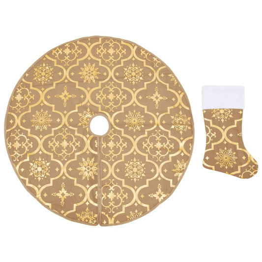 Vidaxl Falda Del Árbol De Navidad Lujo Y Calcetín Tela Amarillo 150cm_0
