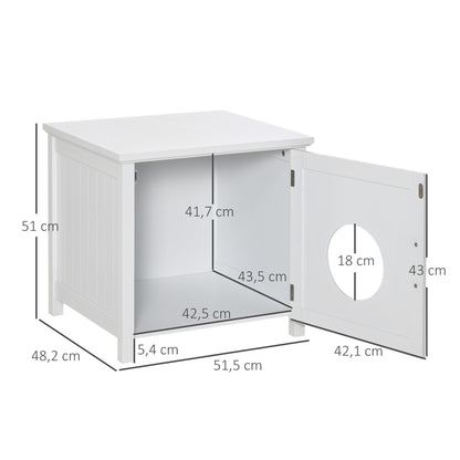 Pawhut Casa Para Gatos Madera Armario Almacenaje Orificio 51,5x48,2x51cm Blanco_2