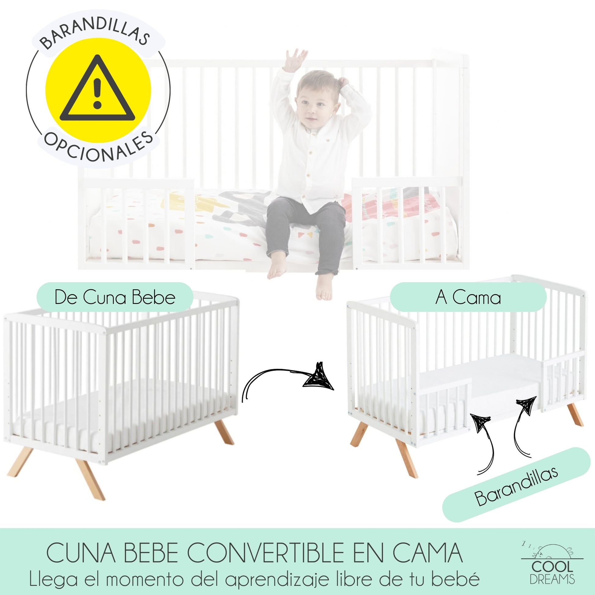 Cuna De Bebé Nuru Estilo Nórdico Infantil, Con Kit Colecho, Colchón Morfeo Y Ropa De Cama 100% Algodón_5
