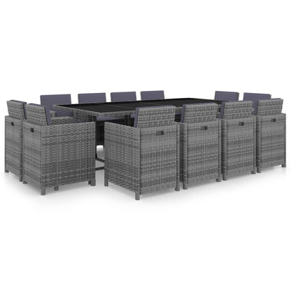 Vidaxl Set Comedor De Jardín 13 Piezas Y Cojines Ratán Sintético Gris_0