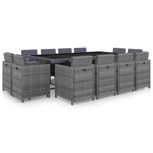Vidaxl Set Comedor De Jardín 13 Piezas Y Cojines Ratán Sintético Gris_0