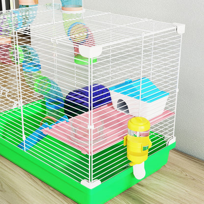 Pawhut Jaula Para Hámster Con Túnel Cuenco Bebedero Casita Rampa Verde_3