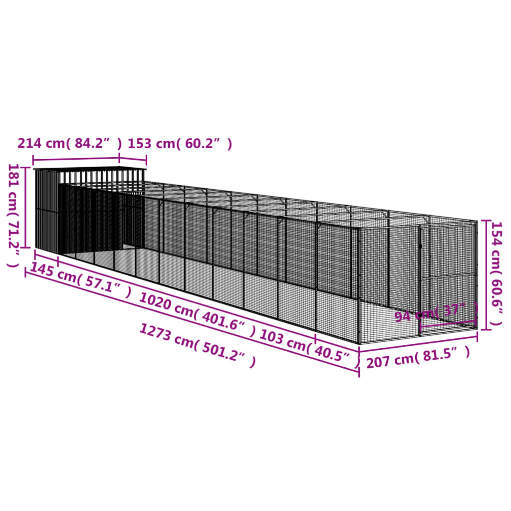 Vidaxl Caseta Perro Corral Acero Galvanizado Gris Claro 214x1273x181cm_2