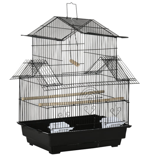 Jaula Para Pájaros Con 5 Puertas 2 Comederos Pawhut 50,5x41x63cm Negro_0