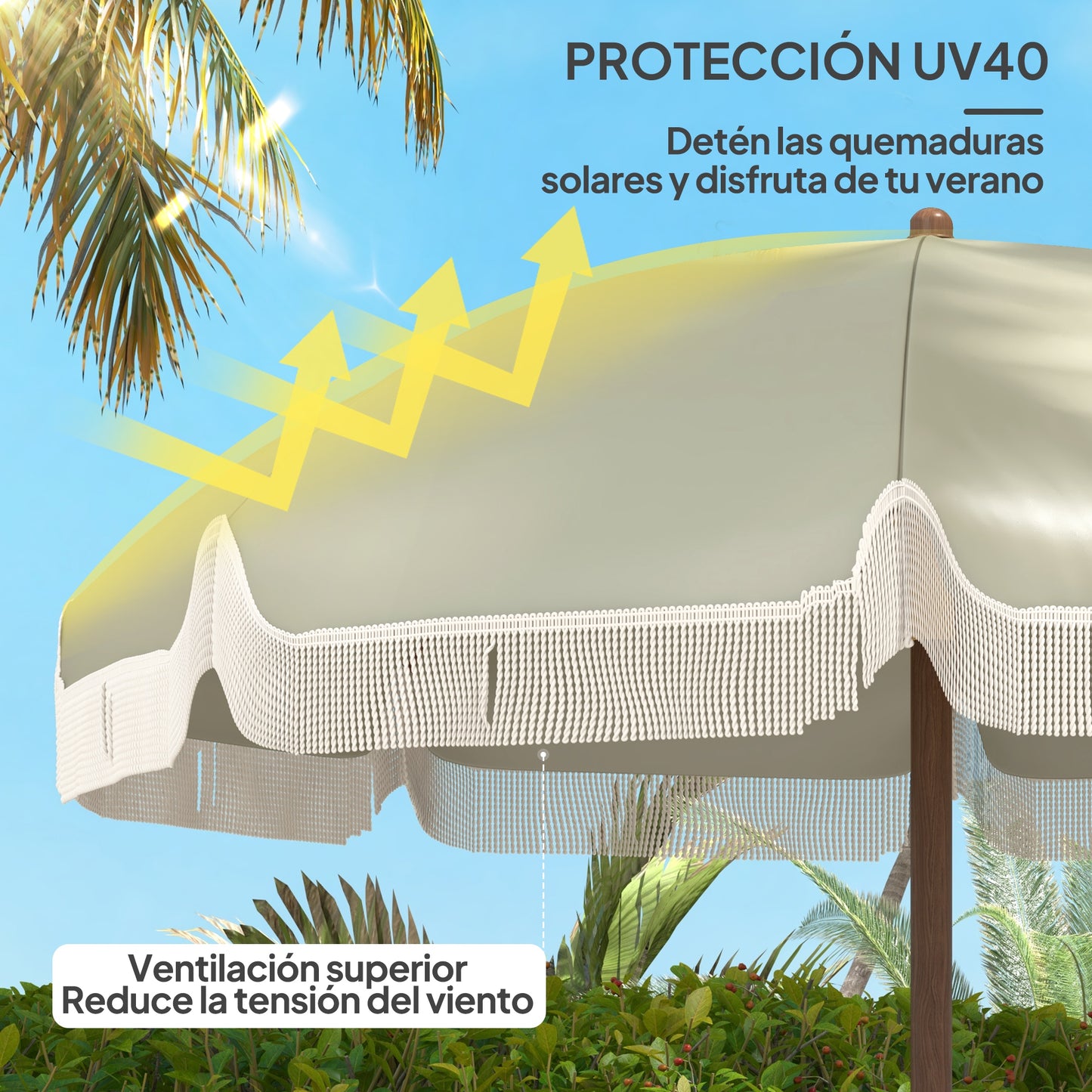 Outsunny Sombrilla De Playa Grande Ø190x210 Cm Con Protección Uv40+ Verde_3
