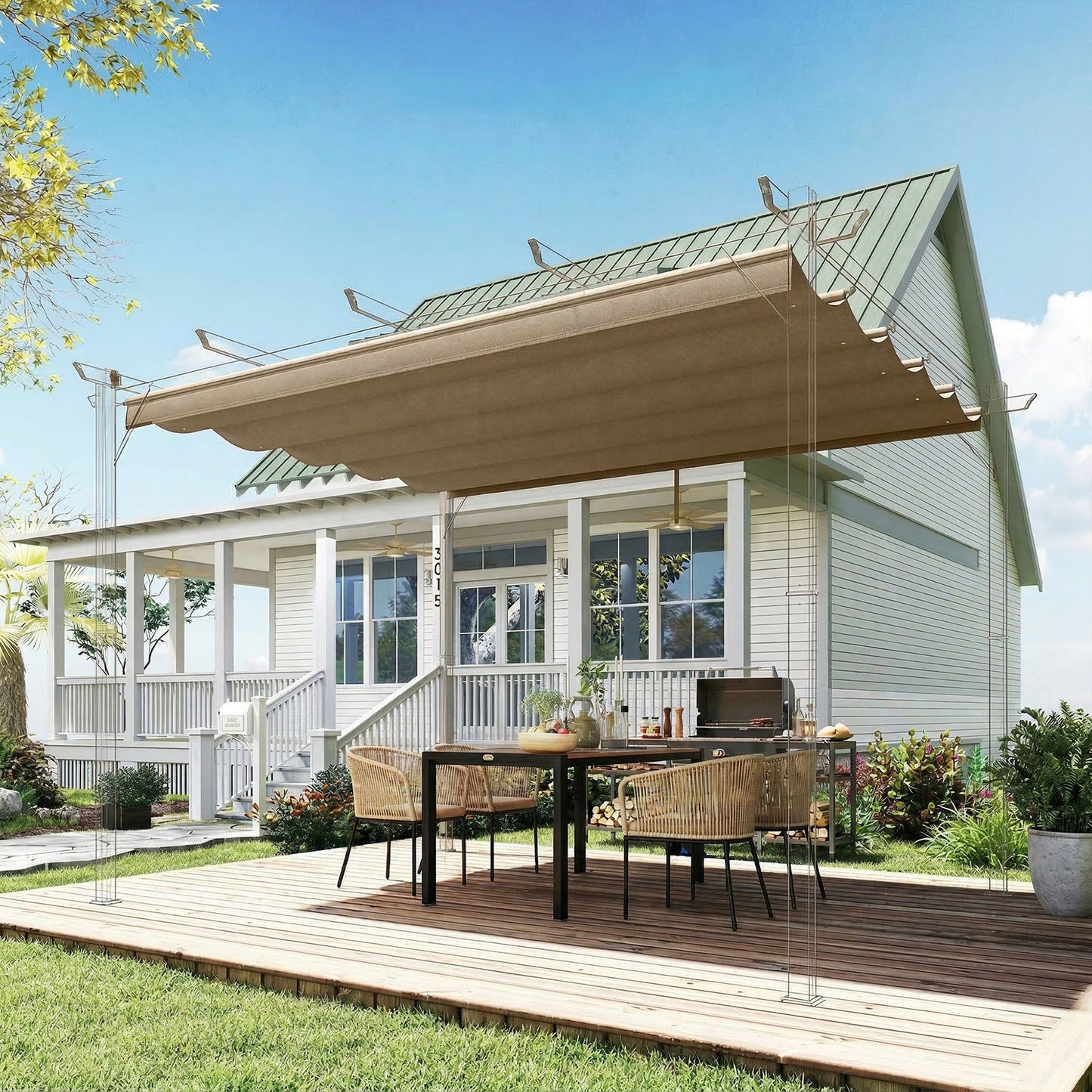 Outsunny Cubierta Para Pérgola Retráctil 2,5x2,55m Para Marco De 3x3 M Pardo_4