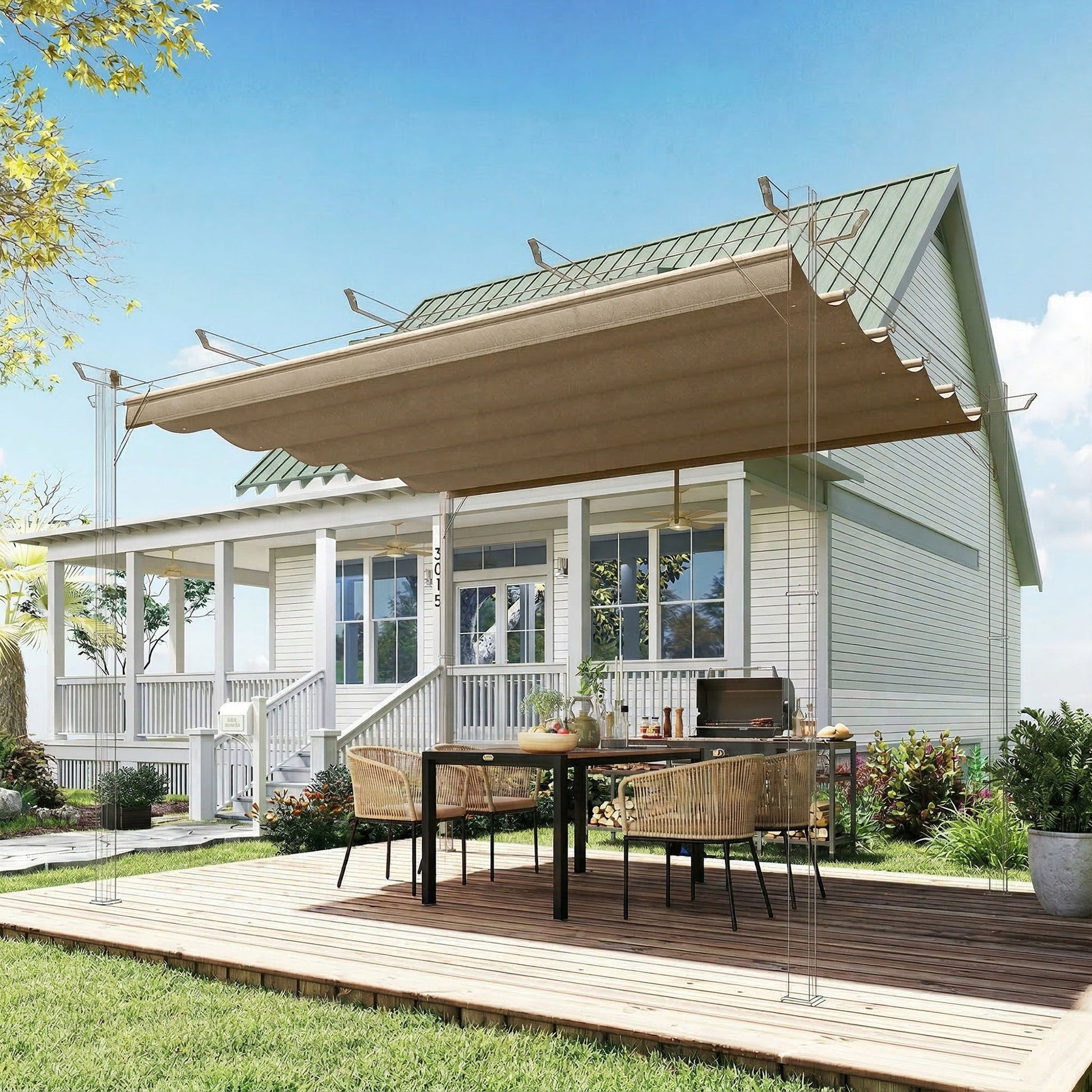 Outsunny Cubierta Para Pérgola Retráctil 2,5x2,55m Para Marco De 3x3 M Pardo_4