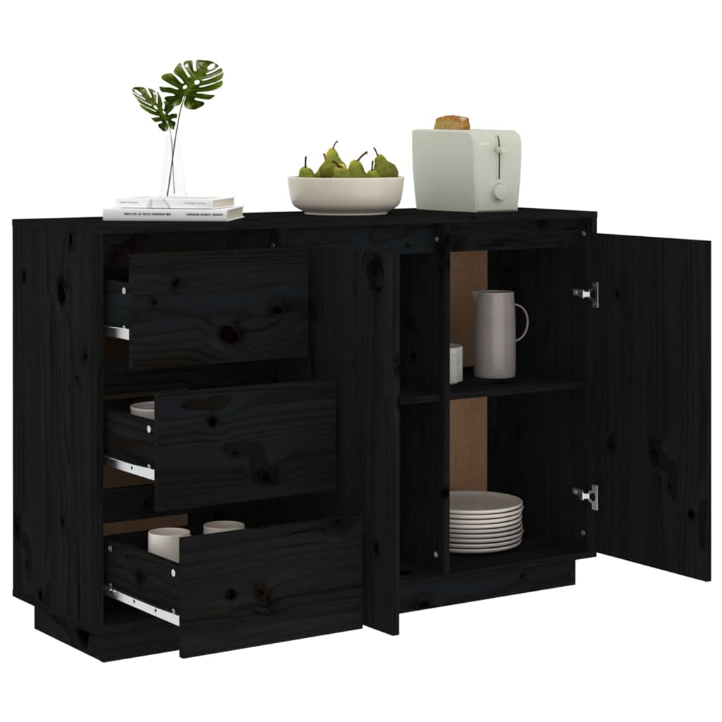 Aparador De Madera Maciza De Pino Negro 111x34x75 Cm_3