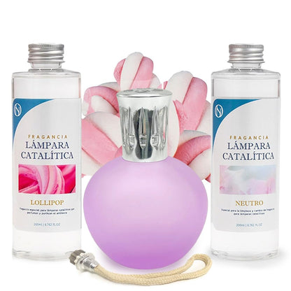 Pack Ahorro Lámpara Catalítica Fucsia Mate + Fragancia Lollipop 200ml + Limpiador Neutro 200ml + Mecha Repuesto_0