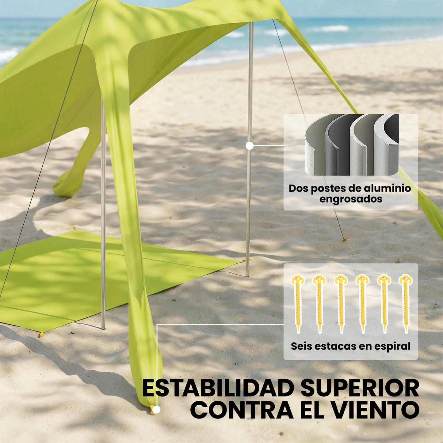 Outsunny Carpa Playa Plegable Con Esterilla Upf50+ Postes De Aluminio Pala Bolsa_5