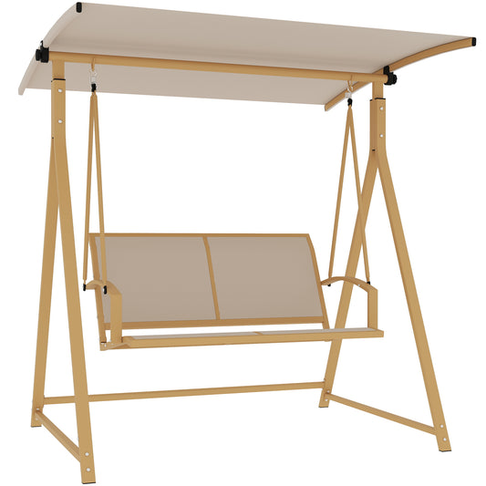 Outsunny Columpio De Jardín De 2 Plazas Con Toldo Ajustable 160x112x162 Cm Caqui_0