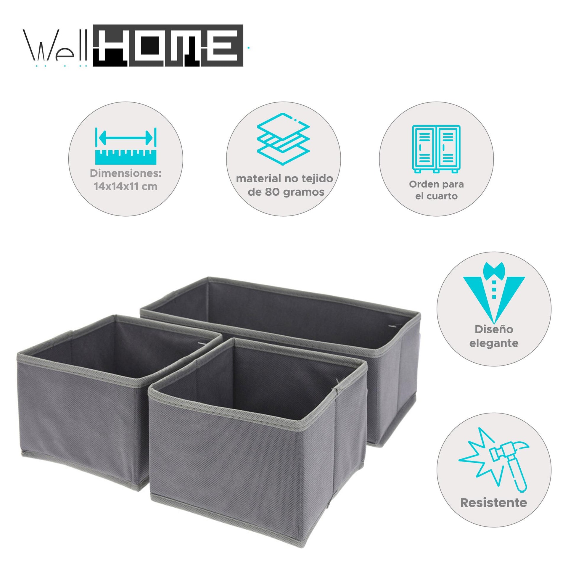 Well Home Conjunto De Organizador De 3 Piezas En Gris Oscuro_1