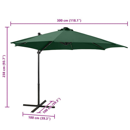 Vidaxl Sombrilla De Jardín Voladiza Con Palo Y Luces Led Verde 300 Cm_2