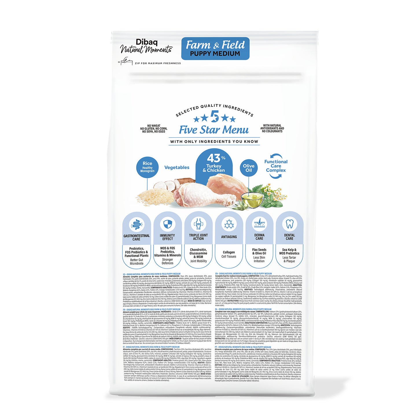 Dibaq Natural Moments 5 Star Pavo Y Pollo Cachorro Razas Medianas 12 Kg_1