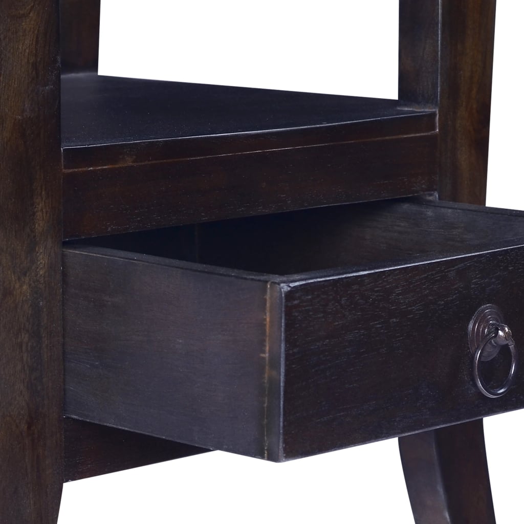 Mesita De Noche Madera Maciza De Caoba Negro Claro 40x40x45 Cm_4