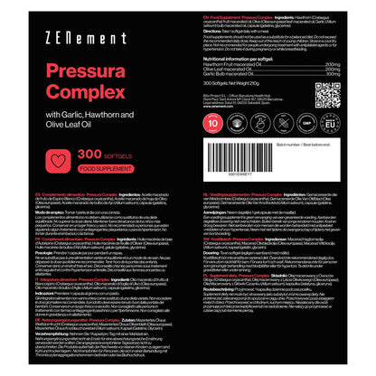Pressura Complex, con aceite de ajo, espino blanco y hojas de olivo Zenement,  300 comprimidos