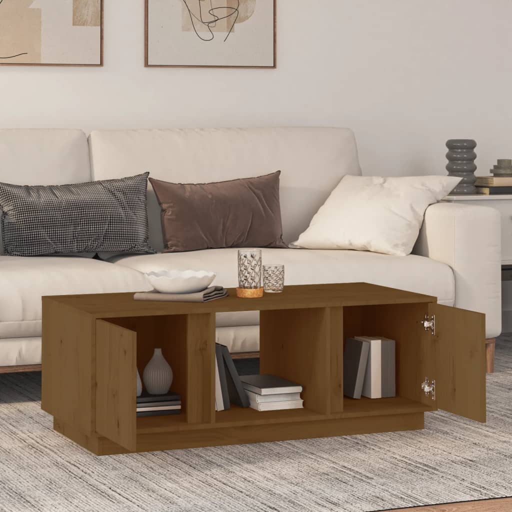 Mesa De Centro Madera Maciza De Pino Marrón Miel 110x50x40 Cm_1