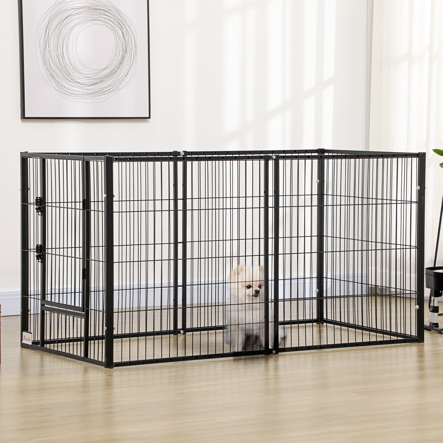 Pawhut Parque Para Perros De 6 Paneles Ajustable 82,5-150x79x81 Cm Negro_1