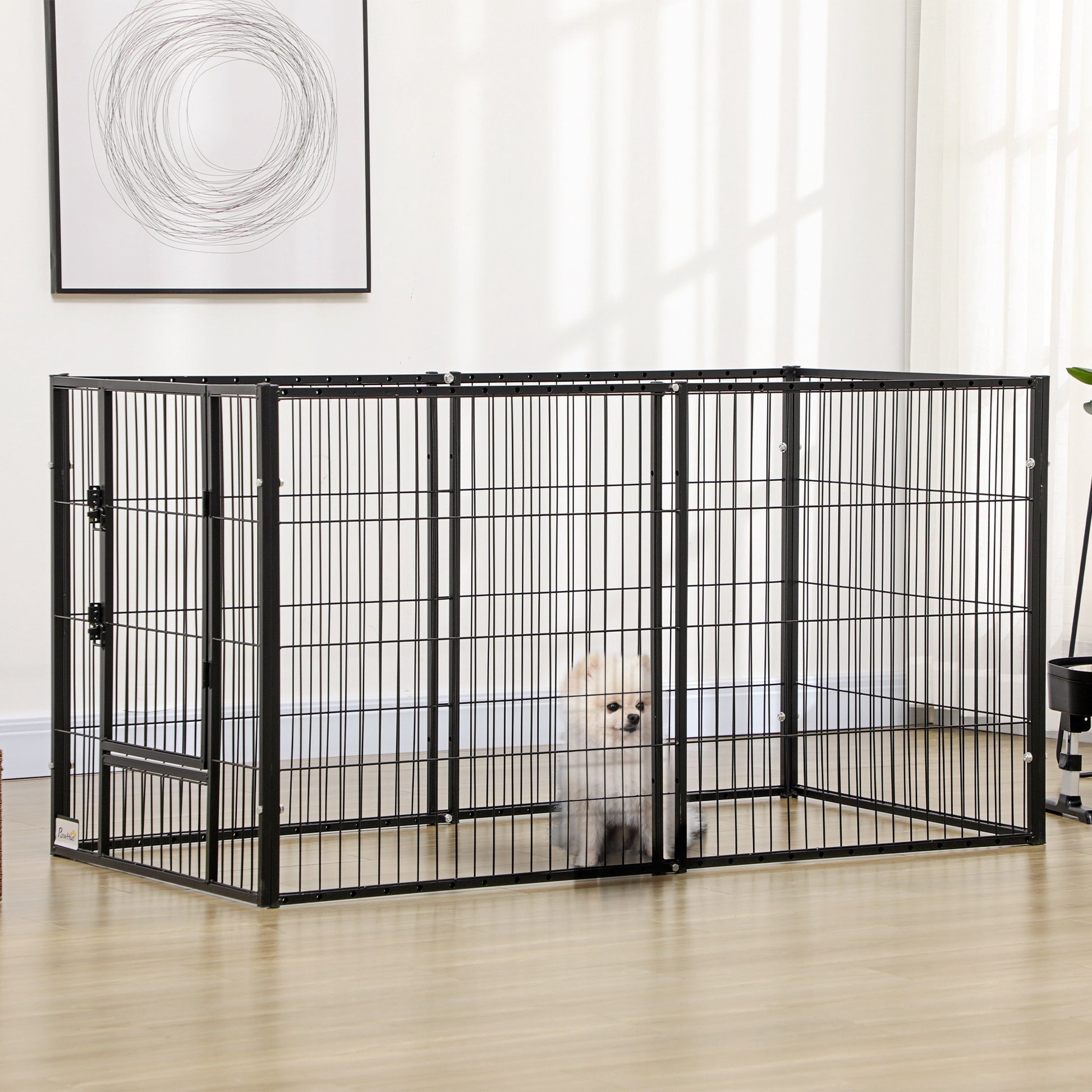 Pawhut Parque Para Perros De 6 Paneles Ajustable 82,5-150x79x81 Cm Negro_1