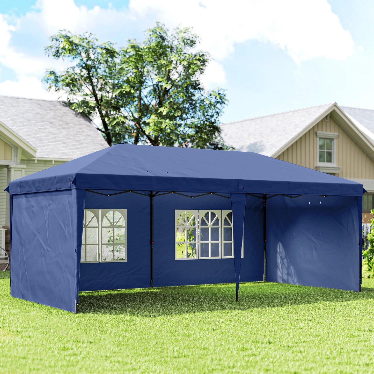 Outsunny Carpa Plegable 6x3 M Con 4 Laterales Desmontables 2 Ventanas Azul_1
