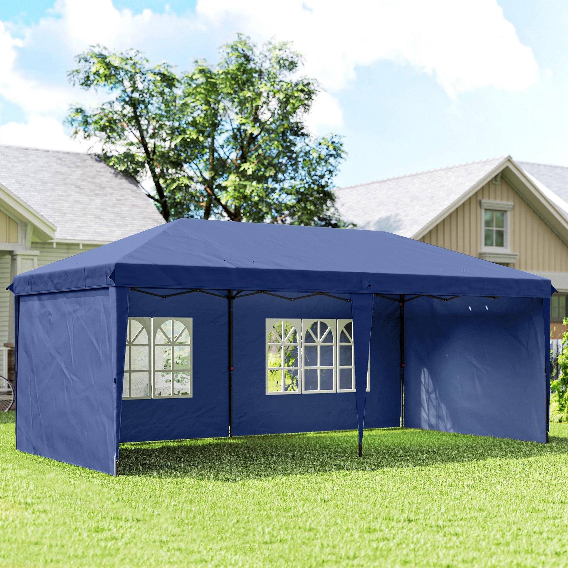 Outsunny Carpa Plegable 6x3 M Con 4 Laterales Desmontables 2 Ventanas Azul_1