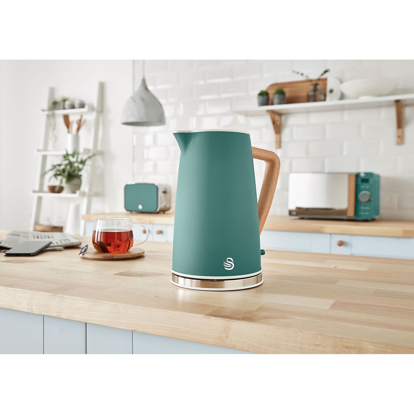Swan Nordic Set Desayuno, Hervidor Agua 1,7 L, Tostadora Ranura Ancha 2 Rebanadas, Diseño, Stp2090greneu, Verde_2