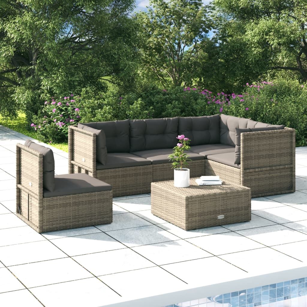Vidaxl Set De Muebles De Jardín 5 Pzas Y Cojines Ratán Sintético Gris_1