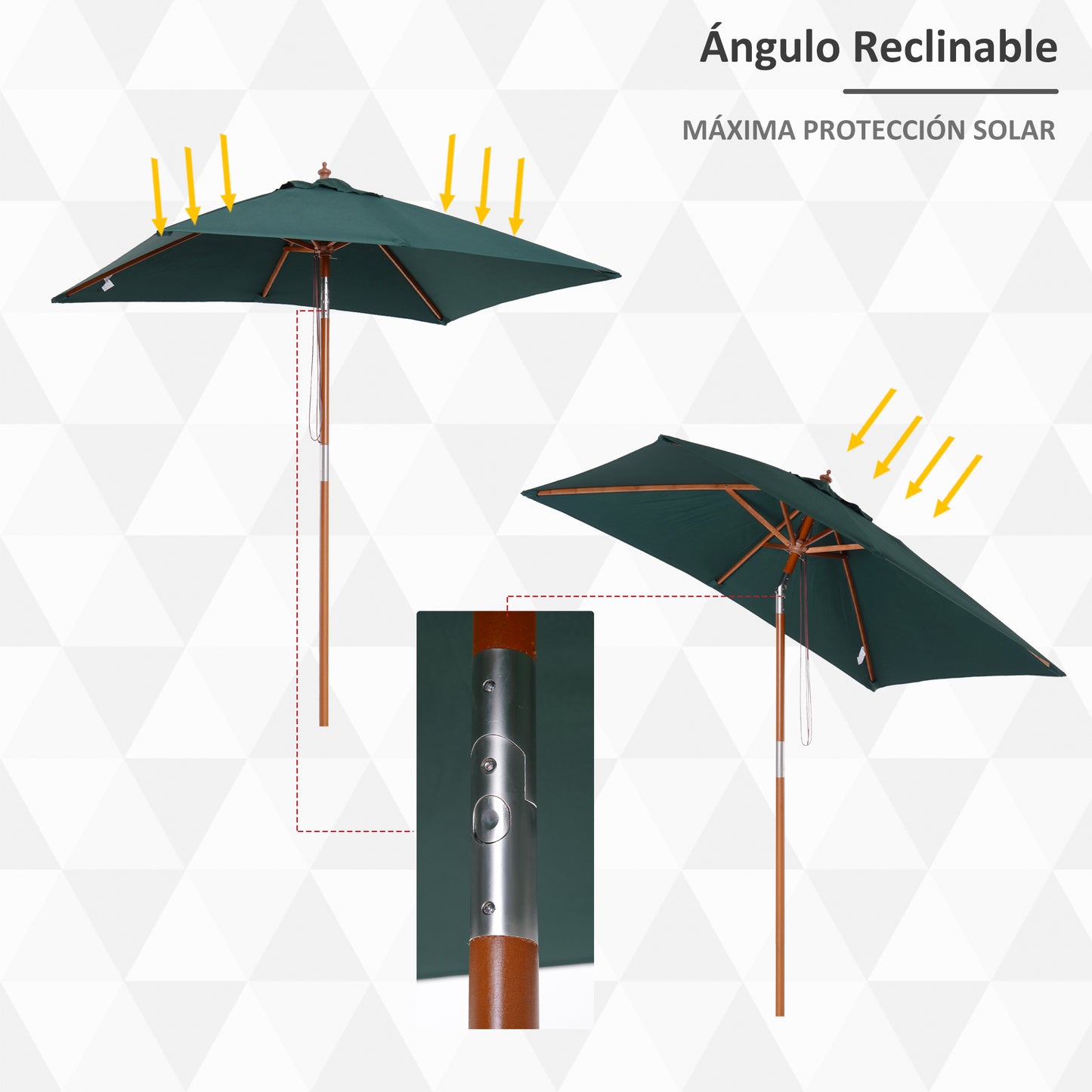 Outsunny Sombrilla De Jardín 200x150x235 Cm Inclinable Con Doble Techo Verde_3