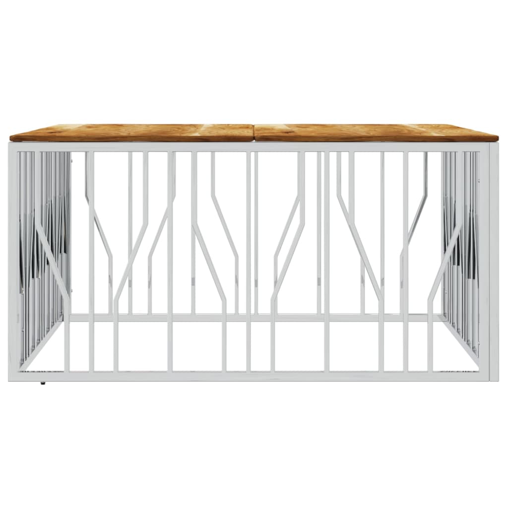 Mesa De Centro Acero Inoxidable Y Madera Maciza Acacia Plateado_2