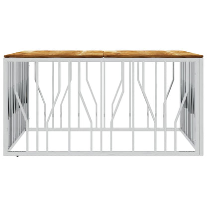 Mesa De Centro Acero Inoxidable Y Madera Maciza Acacia Plateado_2