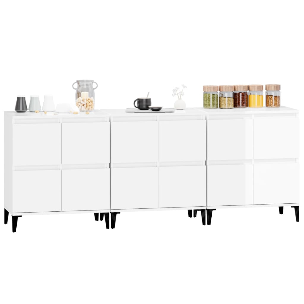Aparadores 3 Uds Madera Contrachapada Blanco Brillo 60x35x70 Cm_3