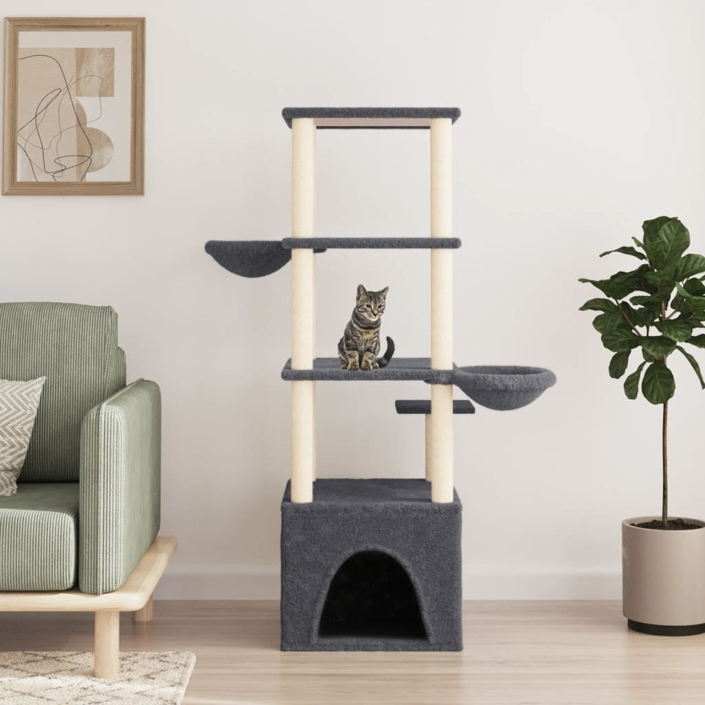 Vidaxl Rascador Para Gatos Con Postes De Sisal Gris Oscuro 147 Cm_1