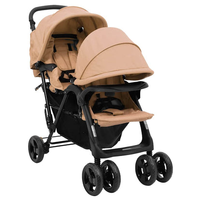 Vidaxl Carrito Para Gemelos Tandem De Acero Gris Taupé_0