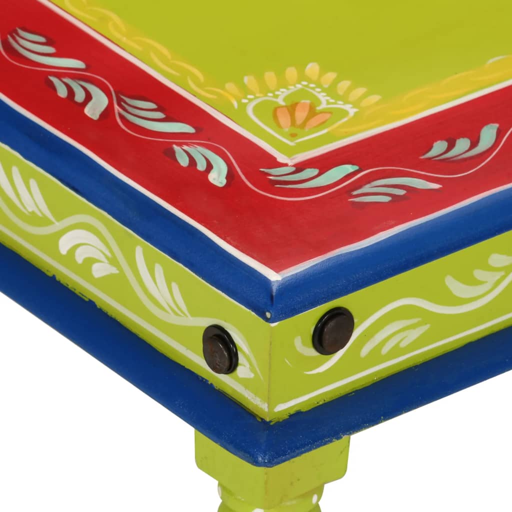Mesa De Centro Madera Maciza De Mango Verde Pintada A Mano_2