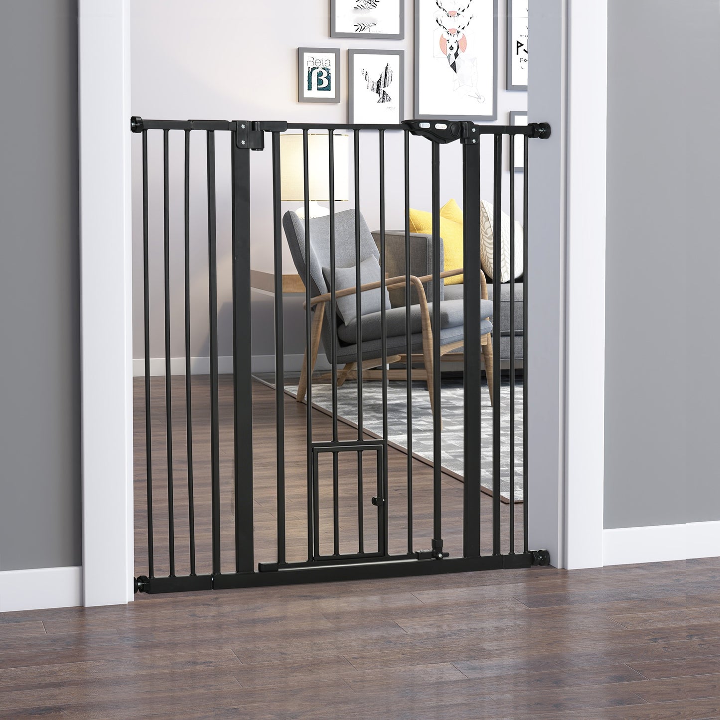 Pawhut Barrera De Seguridad Para Perros Con 1 Puerta 74-101x104,1 Cm Negro_1