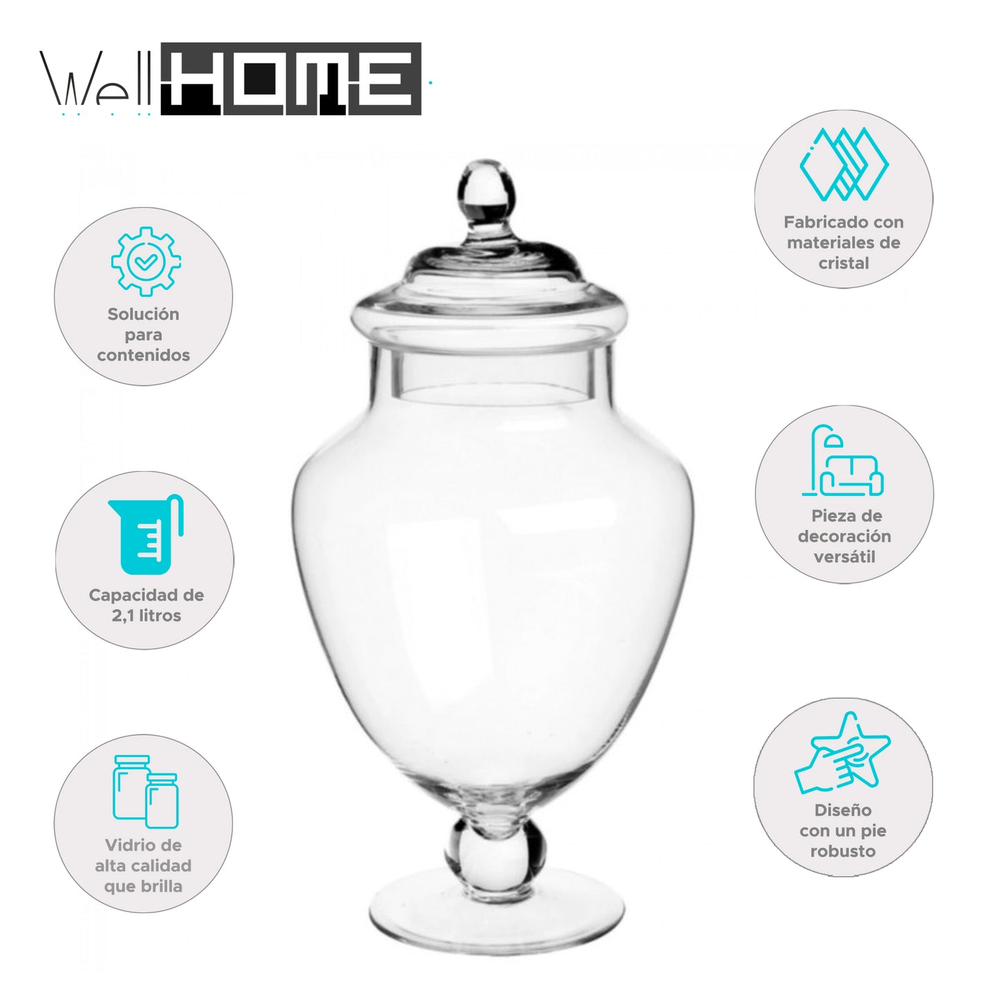 Wellhome - Tarro De Cristal Para Caramelos Con Pie 2,1l