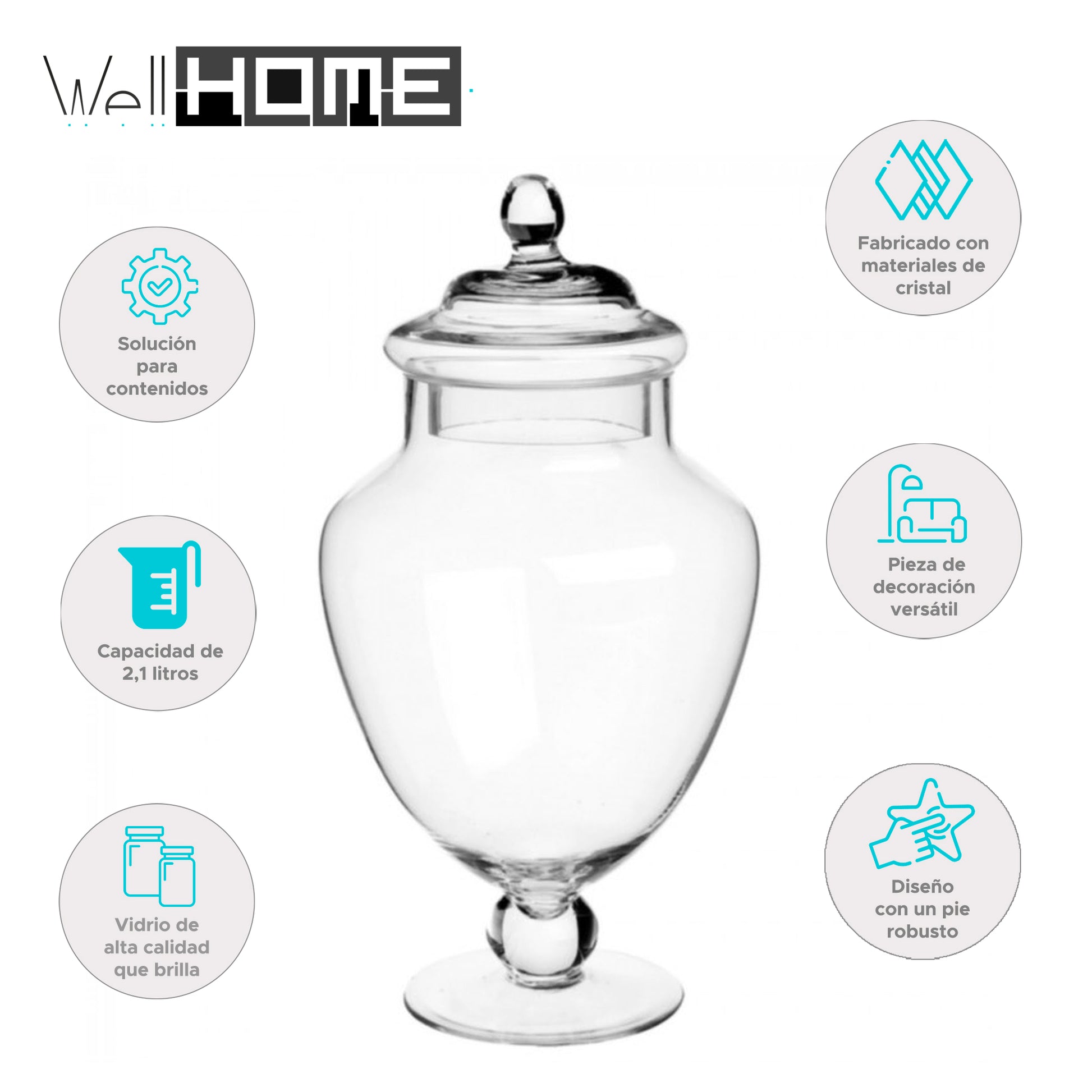 Wellhome - Tarro De Cristal Para Caramelos Con Pie 2,1l