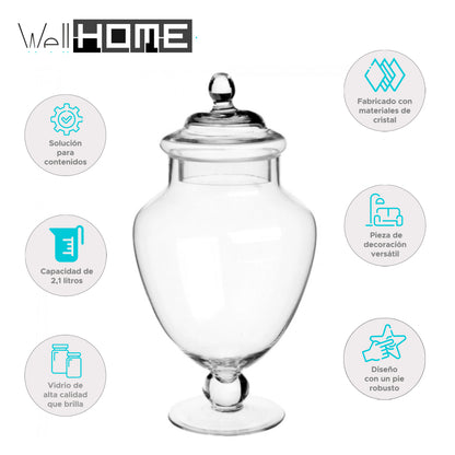 Wellhome - Tarro De Cristal Para Caramelos Con Pie 2,1l