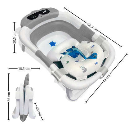Bathby Bañera Plegable Para Bebés Recién Nacidos, Cojín Dinosaurio, Termómetro, Patas Antideslizantes (gris Dinosaurio)