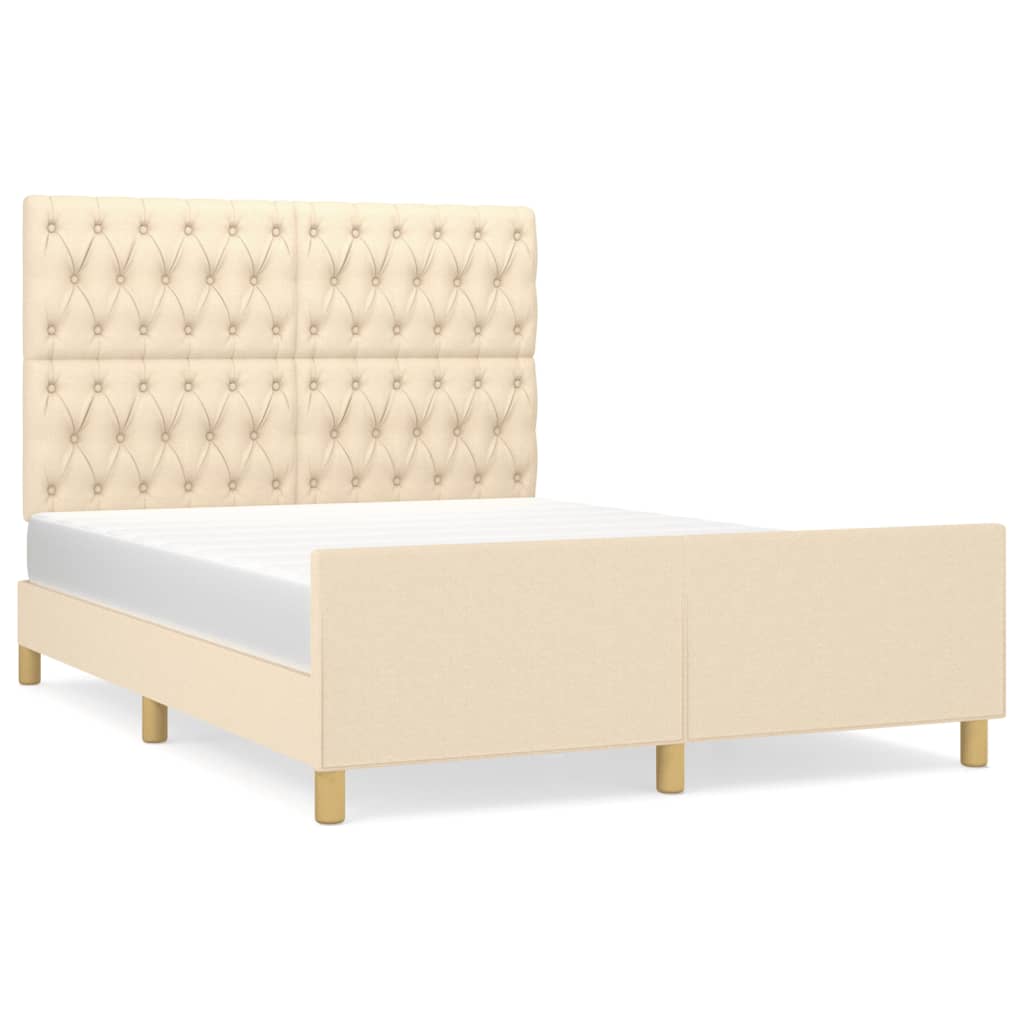 Estructura De Cama Con Cabecero De Tela Color Crema 140x190 Cm / Vetonek_4
