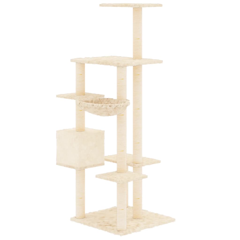 Rascador Para Gatos Con Postes De Sisal Color Crema 142 Cm_4