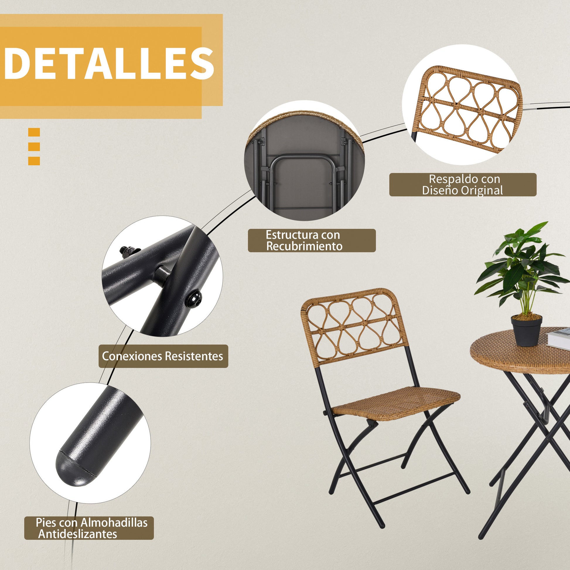 Outsunny Conjunto De Mesa Y 2 Sillas Plegables Ratán Para Jardín Exterior Acero_5