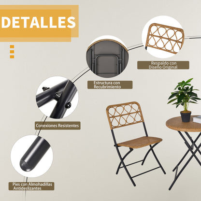 Outsunny Conjunto De Mesa Y 2 Sillas Plegables Ratán Para Jardín Exterior Acero_5