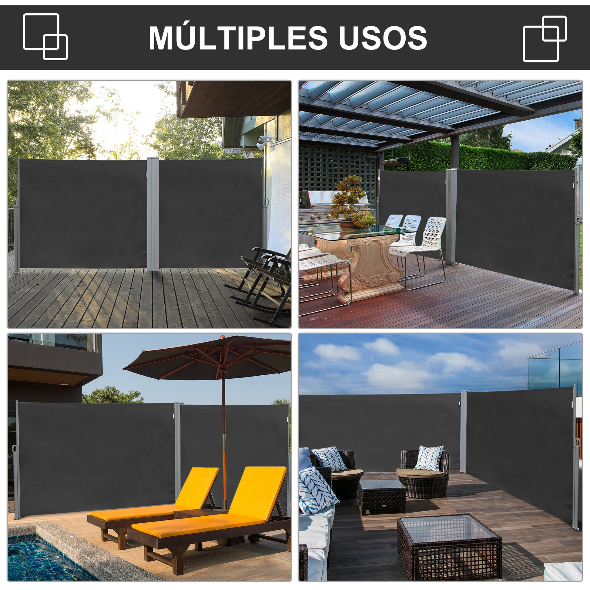 Outsunny Toldo Lateral Retráctil 300x180 Cm Pantalla Enrollable Para Jardín Gris_5