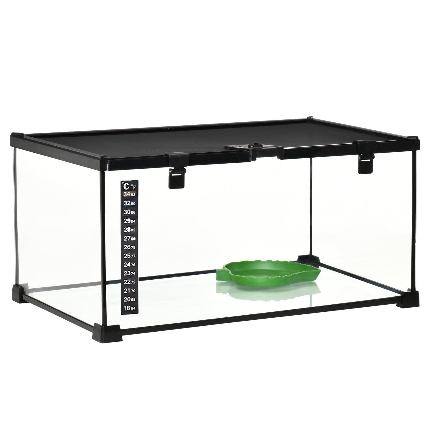 Pawhut Terrario De Reptiles De Vidrio Templado Con Termómetro 50x30x25 Cm Negro_0