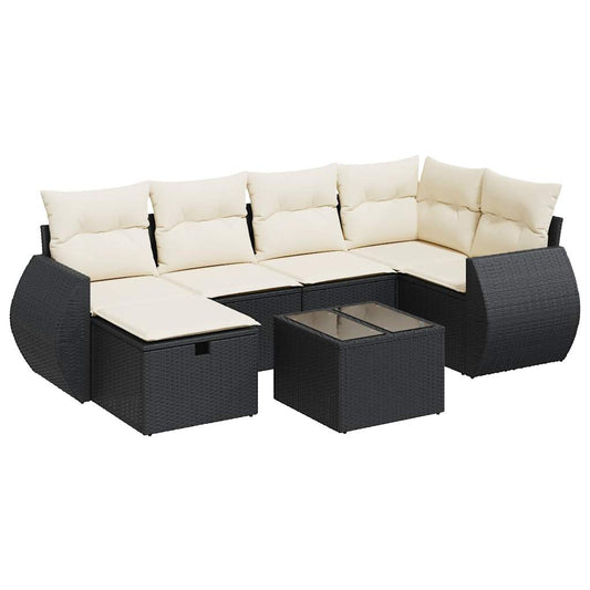 Set De Sofás De Jardín 7 Pzas Con Cojines Ratán Sintético Negro / Vetonek_0