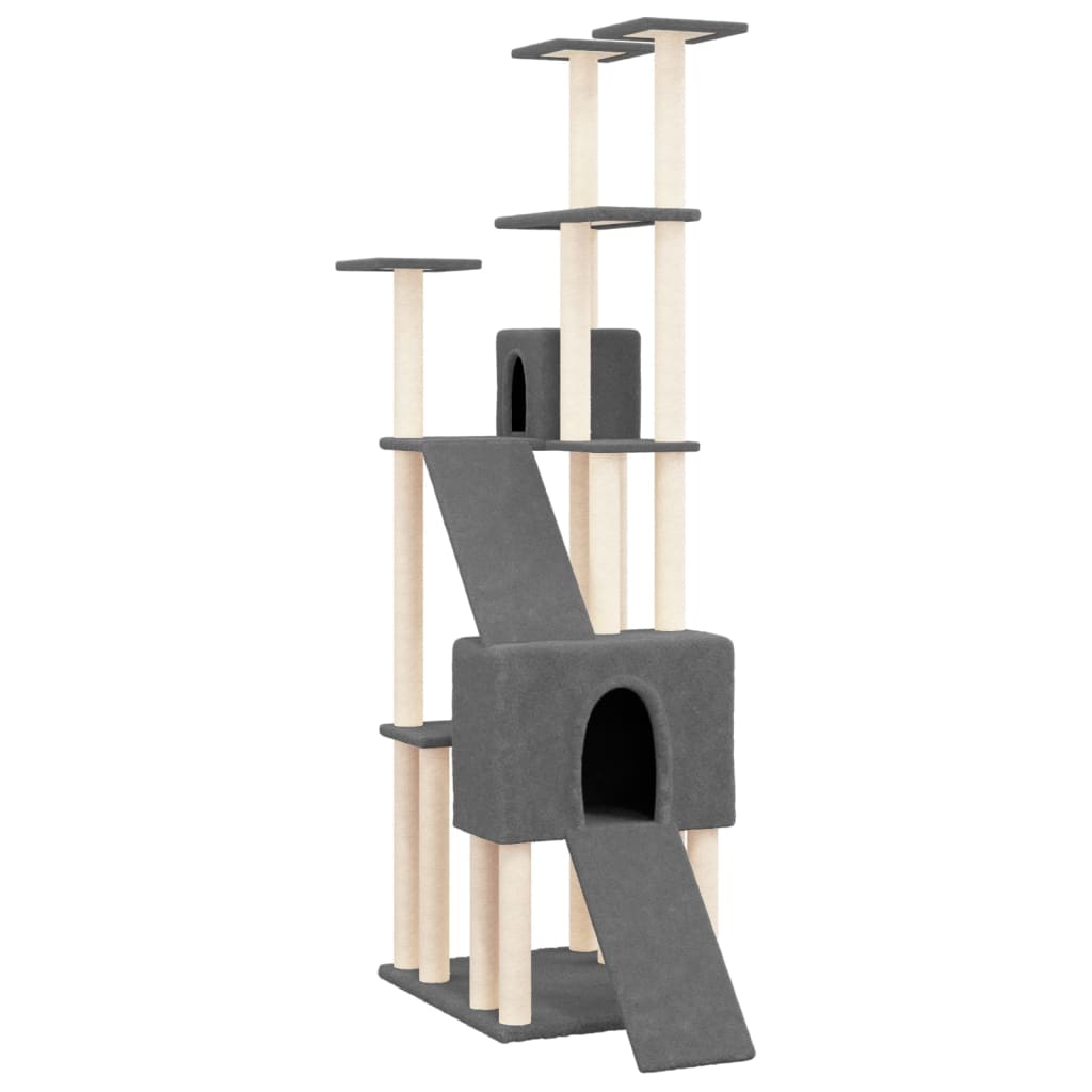 Rascador Para Gatos Con Postes De Sisal Gris Oscuro 190 Cm_0