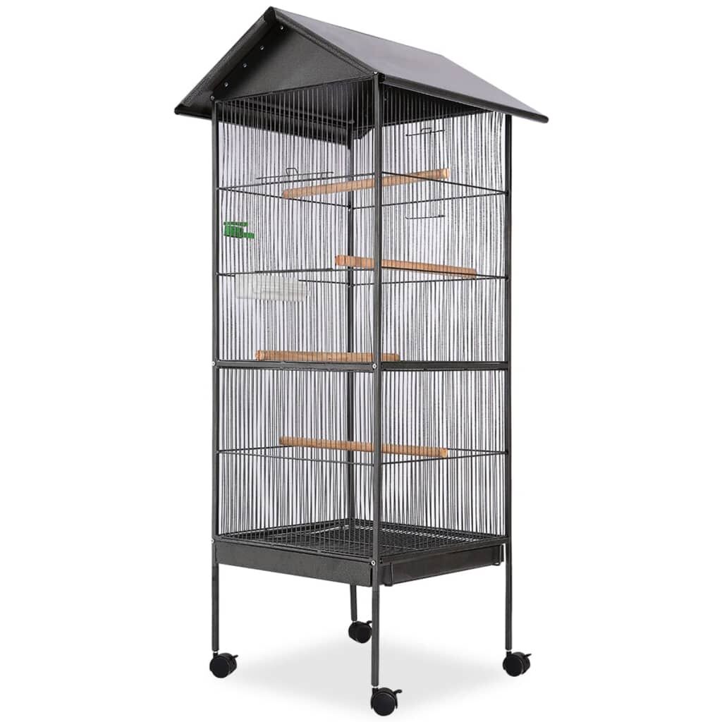 Vidaxl Jaula Para Pájaros Con Techo De Acero Negro 66x66x155 Cm_0